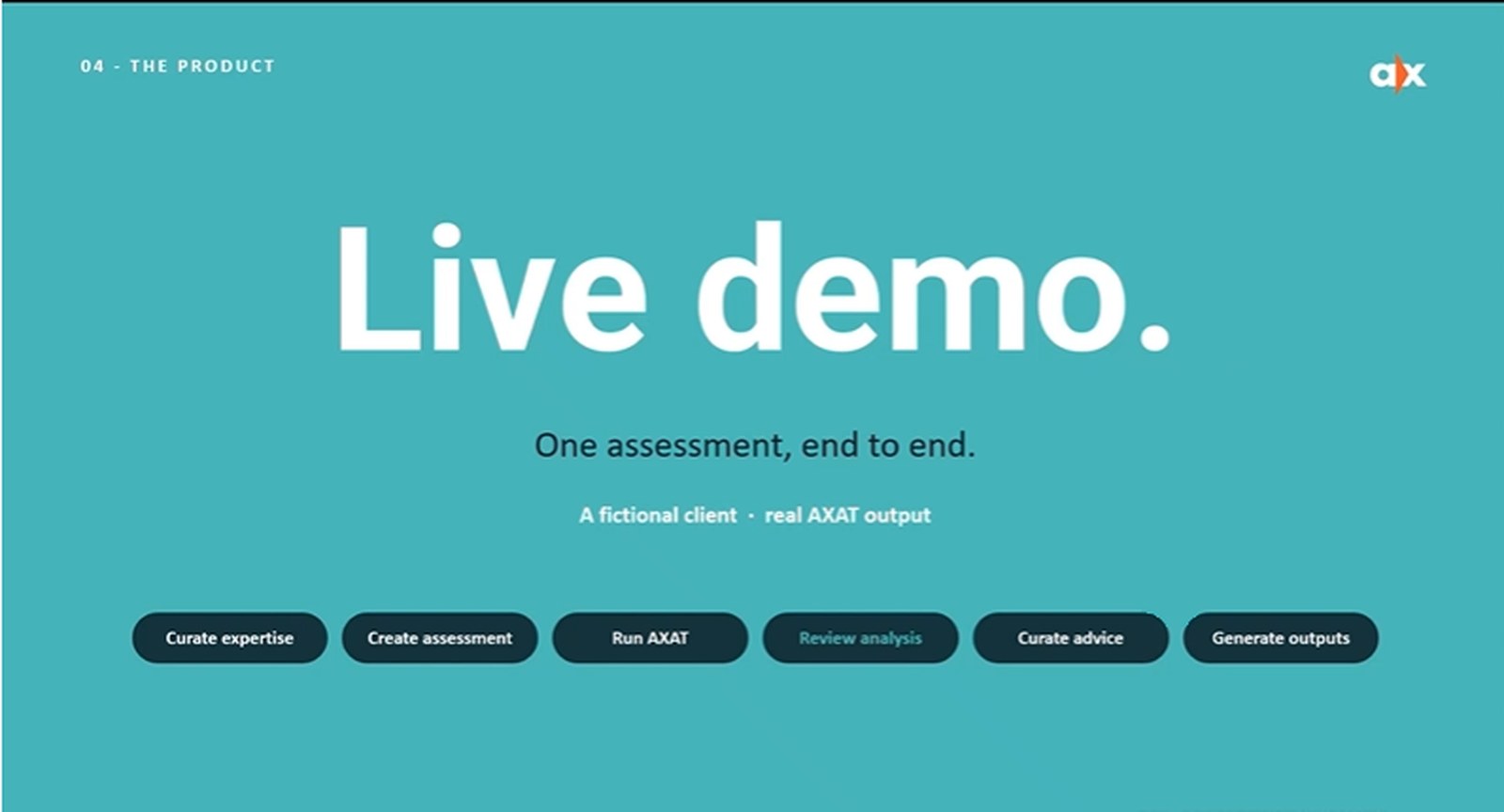AXAT live demo: one assessment, end to end, from curating expertise to generating outputs